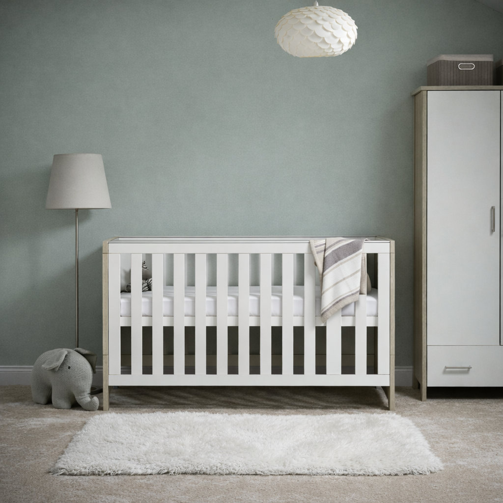 Obaby Nika Cot Bed Grey Wash/White Standard